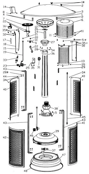 Patio heater parts diagram exploded to see each individual part