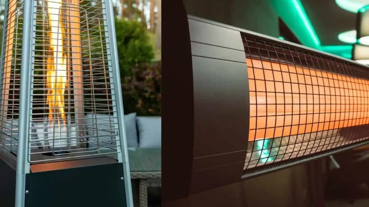 Example of electric or gas patio heaters being used.