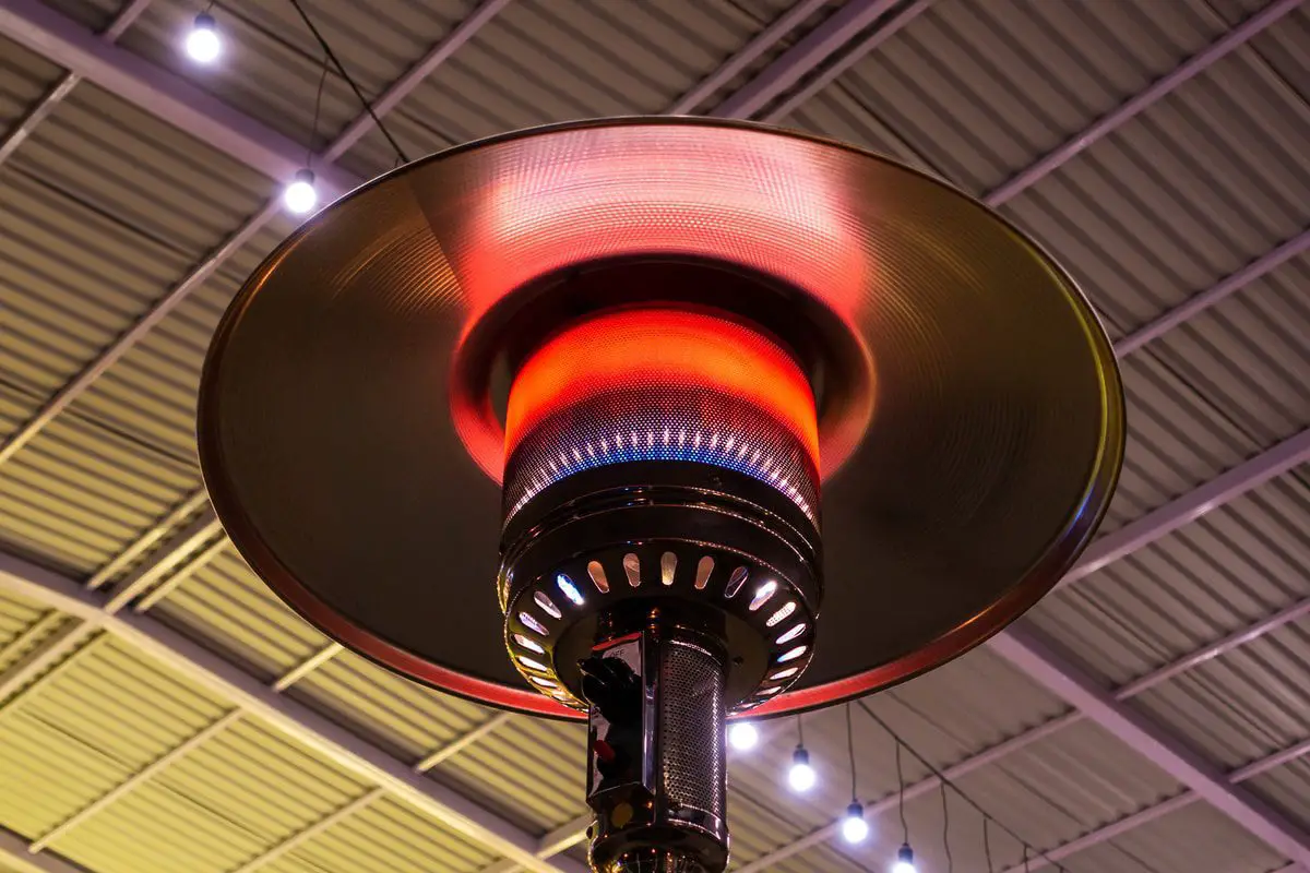 Close up of an indoor patio heater in a garage