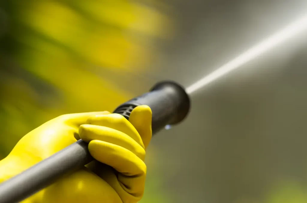 Close up of pressure washer showing how far it can spray