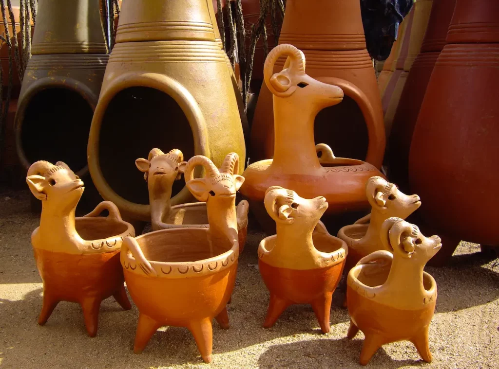 Clay chimineas on display as an example used in this guide to chimineas.