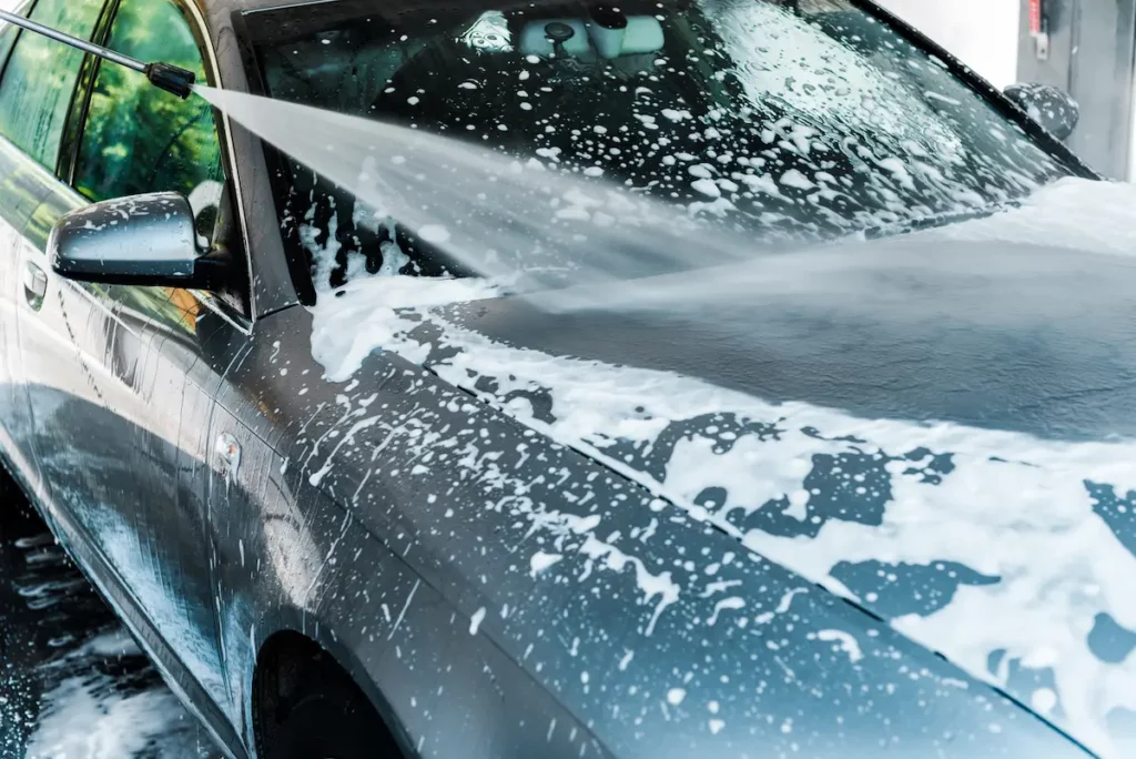 pressure washer using dish soap on car