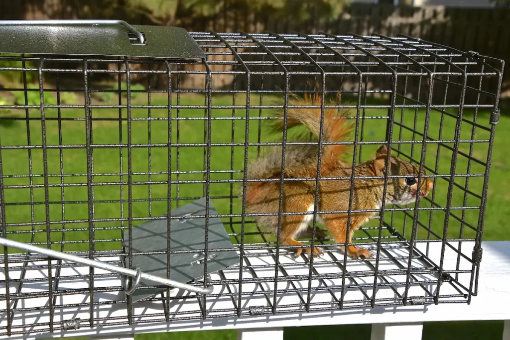 squirrel trapped in backyard cage